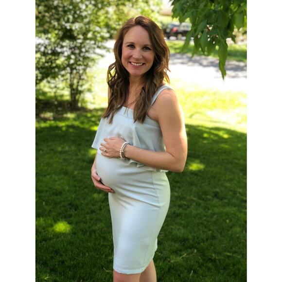 ROSIE POPE Blue Cloud Mia Maternity Ruffle Poppver Dress size Small - Picture 1 of 16